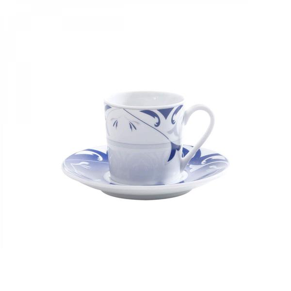 Jogo de Xícaras de Café com Pires Porcelana 12 Peças 120ml Allegro Rojemac Branco/Azul