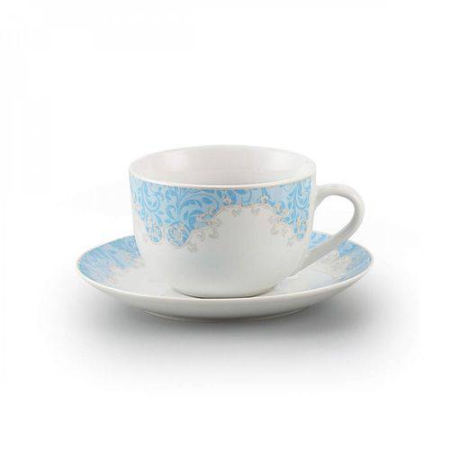 Jogo de Xícaras de Café com Pires Porcelana 12 Peças 80ml Benidorm Rojemac Branco/Azul