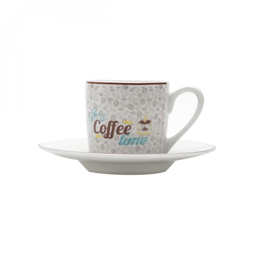 Jogo de Xícaras de Café com Pires Porcelana 12 Peças 90Ml Coffee Time Rojemac Branco/Marrom