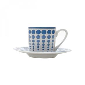 Jogo de Xícaras de Café com Pires Porcelana 12 Peças 90ml Rojemac Branco/Azul