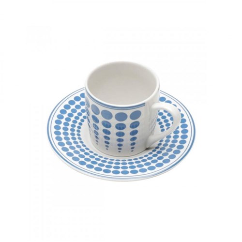 Jogo de Xícaras de Café com Pires Porcelana 12 Peças 90ml Rojemac Branco/azul