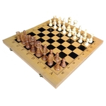 Jogo 3 em 1 de Xadrez, Dama e Gamão Tabuleiro de Madeira de 29 x 29 cm