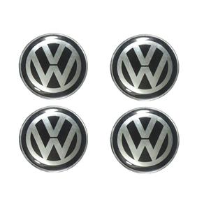 Jogo Emblema Adesivo Calota 48mm Volkswagen Preto/Cromado