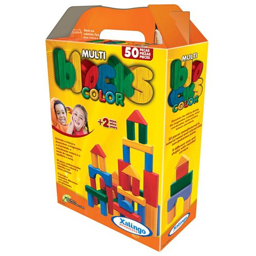 Jogo Infantil Multiblocks de Madeira Colorido 50 Peças Xalingo