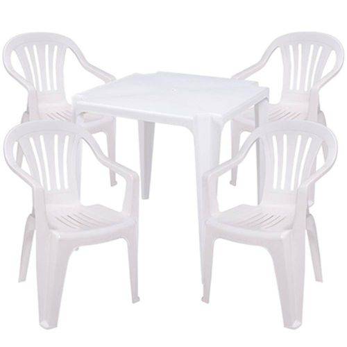 Jogo Mesa 4 Cadeiras Brancas Bela Vista Plástico Empilháveis