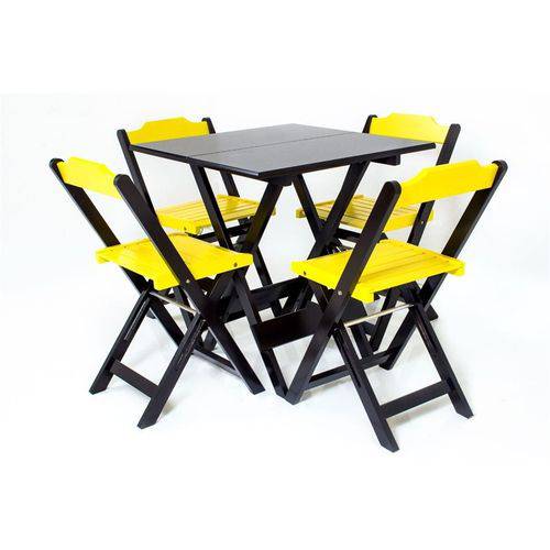 Jogo Mesa Madeira Dobravel com 4 Cadeiras Colorida Tabaco/Amarelo