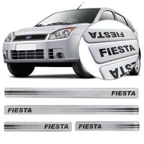 Jogo Soleira Fiesta Modelo Aço Escovado Resinada 4 Portas