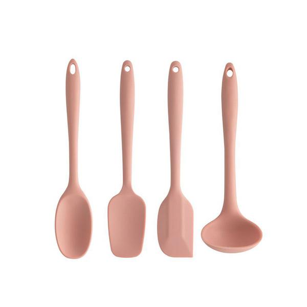 Jogo Talheres Rosa Silicone Utensílio Espatula Colher Concha - ou