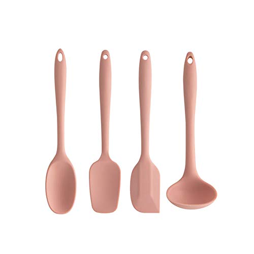 Jogo Talheres Rosa Silicone Utensílio Espatula Colher Concha