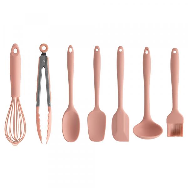 Jogo Talheres Rosa Silicone Utensílios Cozinha Colher Concha - ou