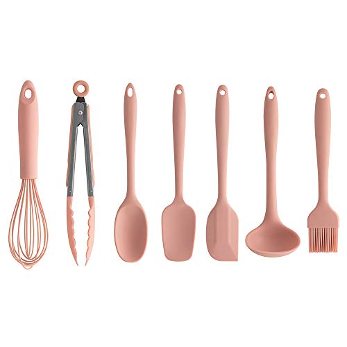 Jogo Talheres Rosa Silicone Utensílios Cozinha Colher Concha