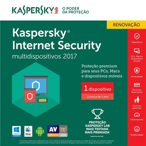 Kaspersky Internet Security Multidispositivos 2017 - 1 Disp - Renovação