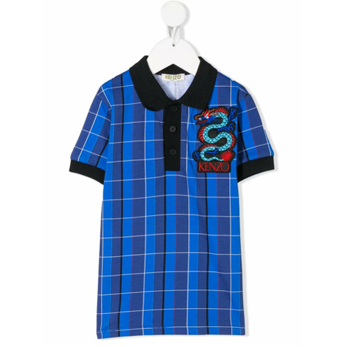 Kenzo Kids Camisa Polo Xadrez - Blu