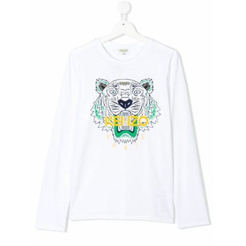 Kenzo Kids Camiseta Manga Longa 'Tiger' - Branco