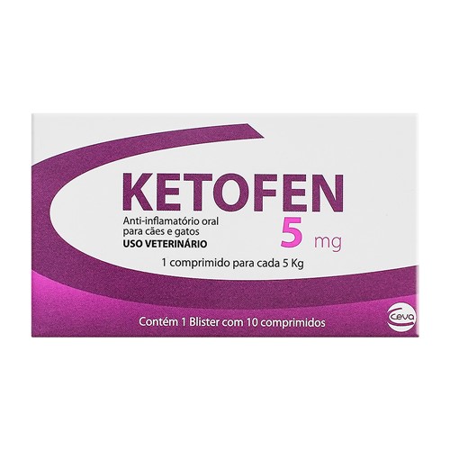Ketofen 5mg para Cães e Gatos Uso Veterinário com 10 Comprimidos