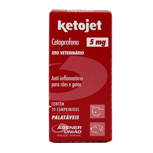 Ketojet 5mg 10 Comprimidos Agener Anti-inflamatório Cães e Gatos