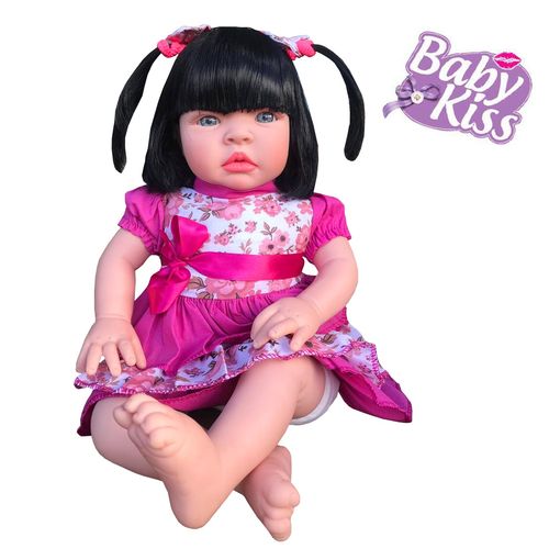 Kit 02 Boneca Bebe Baby Kiss Estilo Reborn Morena