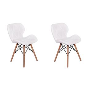 Kit 02 Cadeiras Charles Eames Eiffel Slim Wood Estofada - Branco