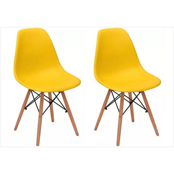 Kit 02 Cadeiras Eiffel Charles Eames em ABS Amarela com Base de Madeira DSW - Mpdecor