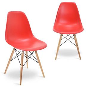 Kit 02 Cadeiras Eiffel Charles Eames em ABS com Base de Madeira DSW - Vermelho