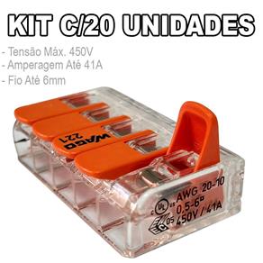 Kit 20 Conector Wago Emenda 5 Fios Mod. 221-615