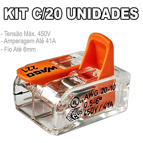 Kit 20 Conector Wago Emenda 2 Fios Mod. 221-612