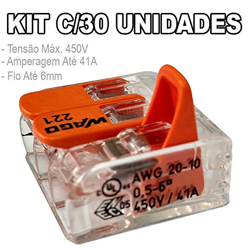 Kit 30 Conector Wago Emenda 3 Fios Mod. 221-613