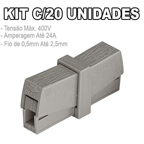 Kit 20 Conector Wago Emenda 2 Fios Mod. 224-201