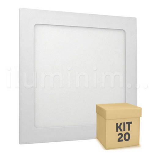 Kit 20 Plafon Led Luminaria Embutir 18w Slim Quadrado Branco Quente