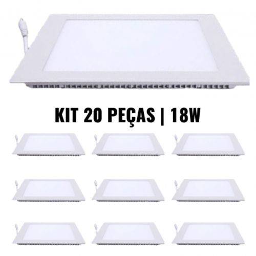 Tamanhos, Medidas e Dimensões do produto Kit 20 Plafon 18w Luminárias LED Painel Embutir QUADRADO Branco Frio SLIM