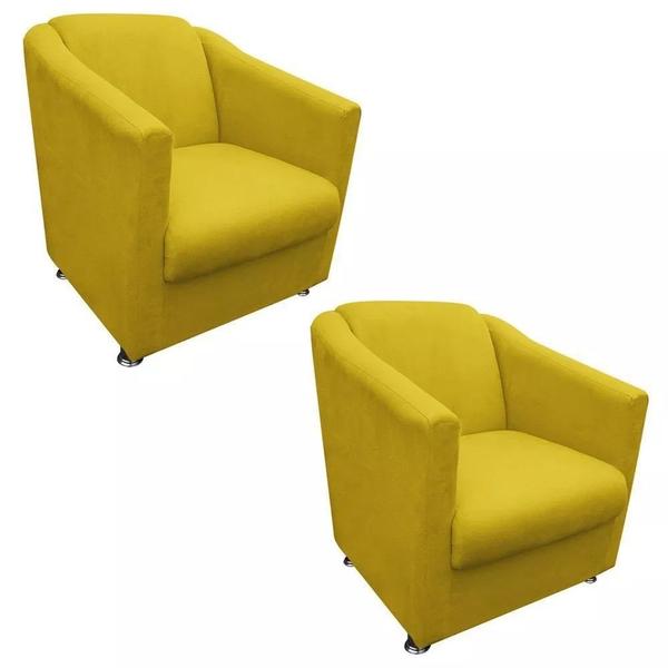 Kit 02 Poltrona Decorativa para Sala e Escritório Tilla Suede Amarelo