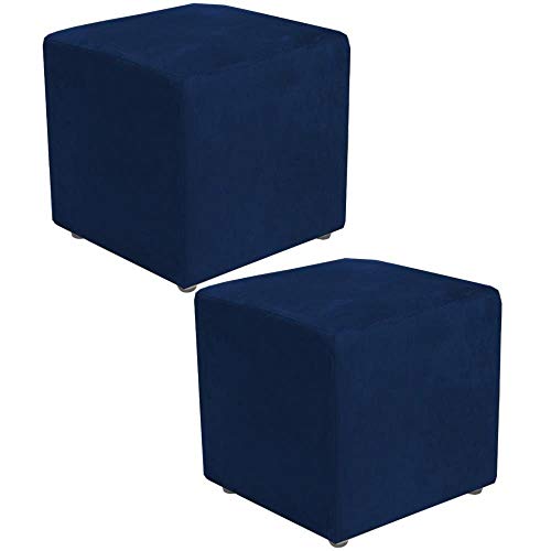 Kit 02 Puffs Quadrado Decorativo Suede Azul Marinho - Lyam Decor