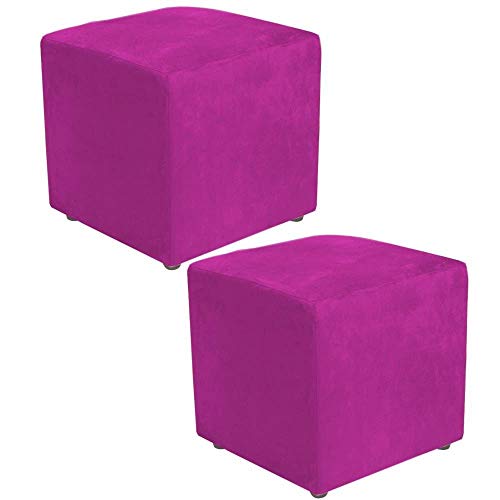 Kit 02 Puffs Quadrado Decorativo Suede Pink - Lyam Decor