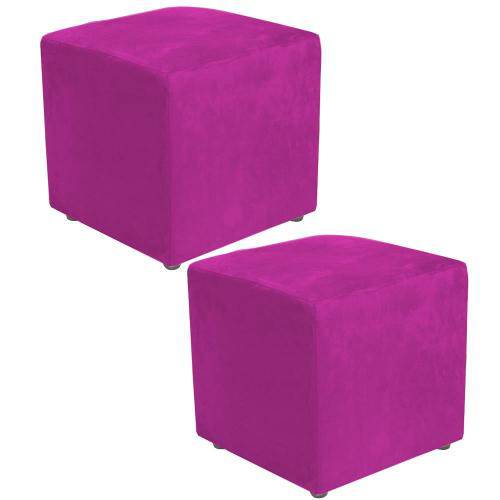 Kit 02 Puffs Quadrado Decorativo Suede Pink - Lymdecor