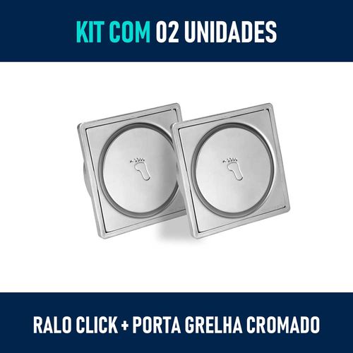 Kit 02 - Ralo Click de Inox 10x10 Cm + Porta Grelha Cromado