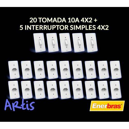 Tudo sobre 'Kit 20 Tomadas 10a + 5 Interruptores Simples - Enerbras Artis'