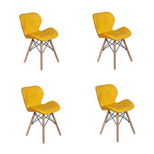 Kit 04 Cadeiras Charles Eames Eiffel Slim Wood Estofada - Amarela
