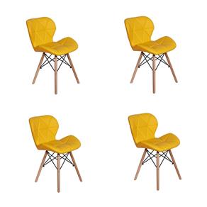 Kit 04 Cadeiras Charles Eames Eiffel Slim Wood Estofada - Amarelo