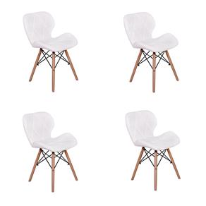 Kit 04 Cadeiras Charles Eames Eiffel Slim Wood Estofada - Branco