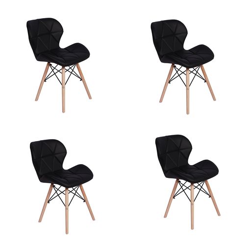 Kit 04 Cadeiras Charles Eames Eiffel Slim Wood Estofada - Preta