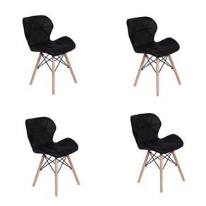 Kit 04 Cadeiras Charles Eames Eiffel Slim Wood Estofada - Preto