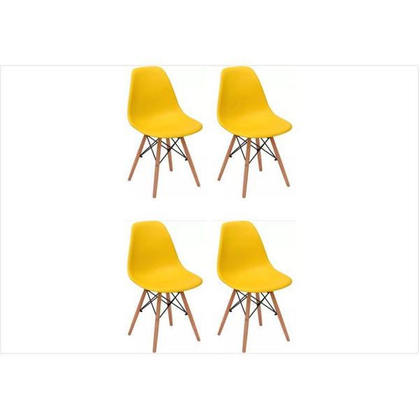 Kit 04 Cadeiras Eiffel Charles Eames em ABS Amarela com Base de Madeira DSW - Mpdecor