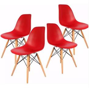 Kit 04 Cadeiras Eiffel Charles Eames em ABS com Base de Madeira DSW - Vermelho