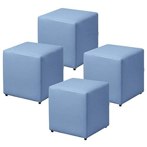Kit 04 Puffs Quadrado Decorativo Corino Azul - Lyam Decor