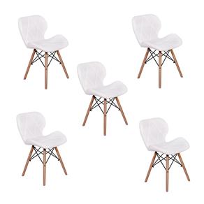 Kit 05 Cadeiras Charles Eames Eiffel Slim Wood Estofada - Branco
