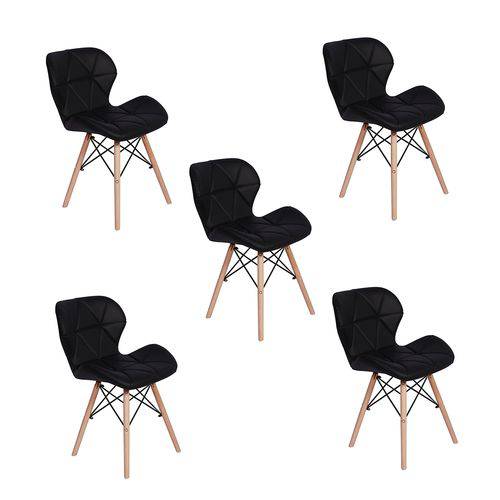 Tudo sobre 'Kit 05 Cadeiras Charles Eames Eiffel Slim Wood Estofada - Preta'