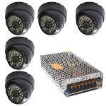 Kit 05 Cameras Dome Infra 48 Leds 1000 Linhas Ap2005-48b + Fonte Chaveada