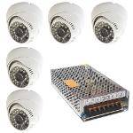 Kit 05 Cameras Dome Infra 48 Leds 1000 Linhas Ap2005-48w + Fonte Chaveada