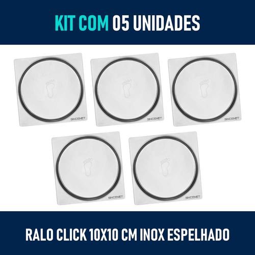 Kit 05 - Ralo Click Inteligente 10x10 Cm (inox Espelhado)