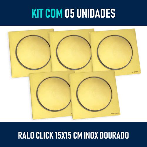 Kit 05 - Ralo Click Inteligente 15x15 Cm (inox Dourado)